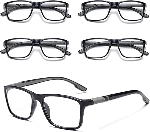 Paquete de 5 lentes de lectura con bloqueo de luz azul para mujeres y hombres con filtro antideslumbrante ligeros de estilo deportivo (paquete de 5,