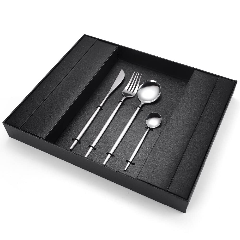 Silberbesteck-Set aus 24-304 Edelstahl, Gold, Besteck, Gabel, Löffel, Messer-Set, hochglanzpoliertes Besteck mit Geschenkbox (Color : Gold 24pcs) (Silver 24pcs)