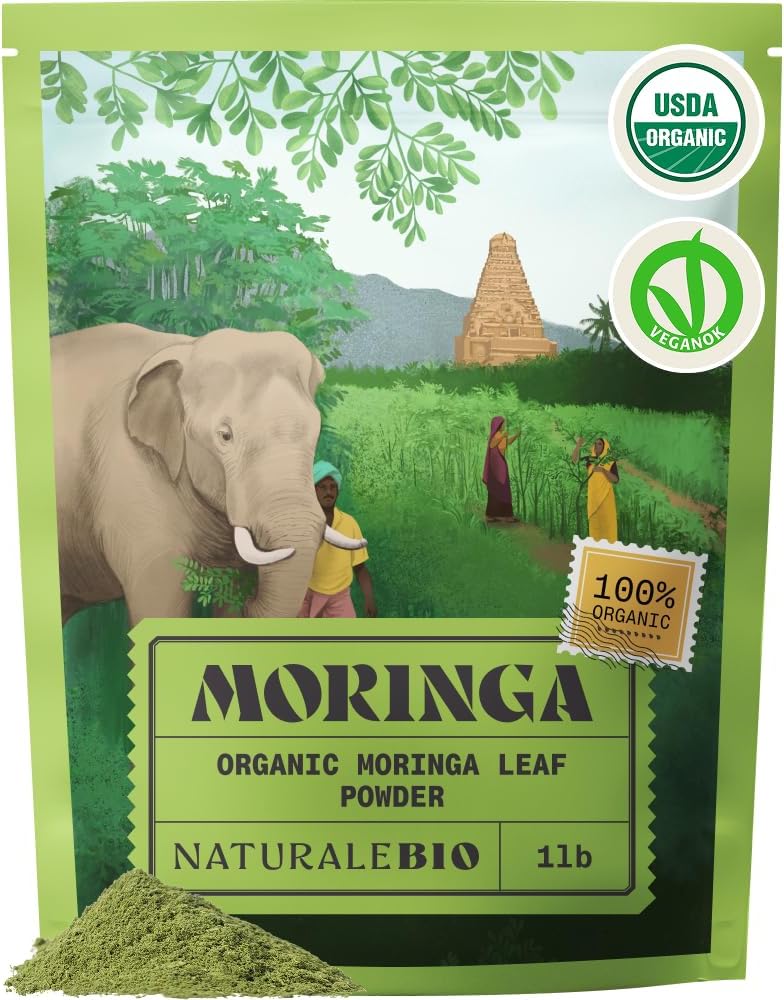 Moringa Organic Powder – Premium Quality – 1lb. Bio, Natural, and Pure. Moringa Powder Organic from Oleifera Plant for Tiredness, Immune System, Muscle Function, Fatigue