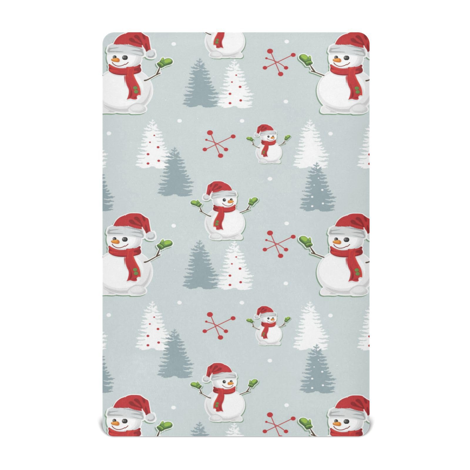 Moudou Christmas Snowman Playard Sheet for Boy Girls, Soft Breathable Fitted Toddler Sheet for Standard Playard Bed Mattress, 39 x 27 x 5 Inch