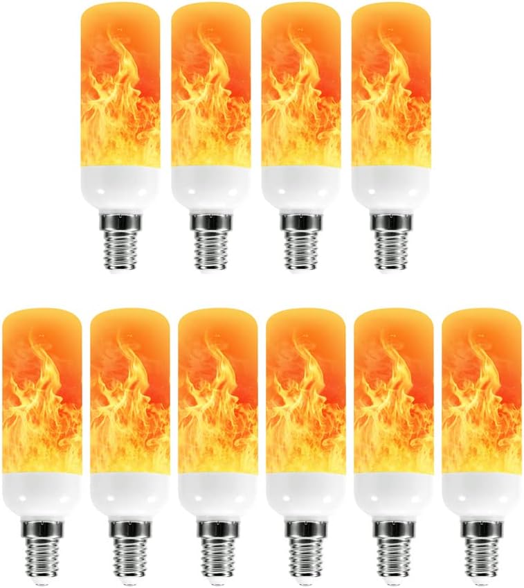 LED Flame Effect Light Bulb,E14 Base 5W Flickering Light Bulbs,3 Modes Candelabra Candle Fire Light Blubs,for Christmas Home Garden Party Decoration,10 Pack