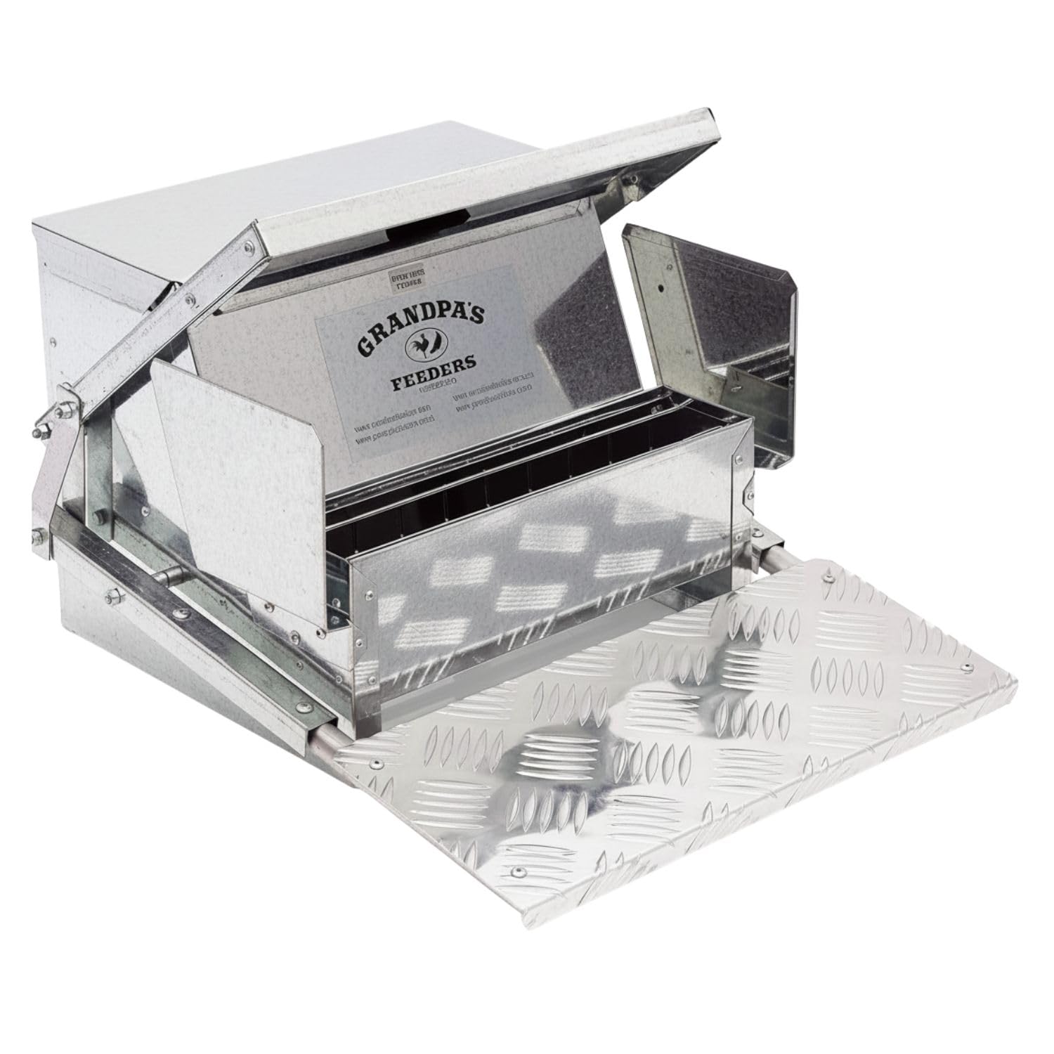 Grandpas Feeders Automatic Chicken Feeder - 40 lbs No Waste Poultry Feeder, Rat Proof & Rodent Proof Treadle Chicken Feeder, Galvanized Steel with Lid, Feeds 6-12 Chickens up to 10 Days
