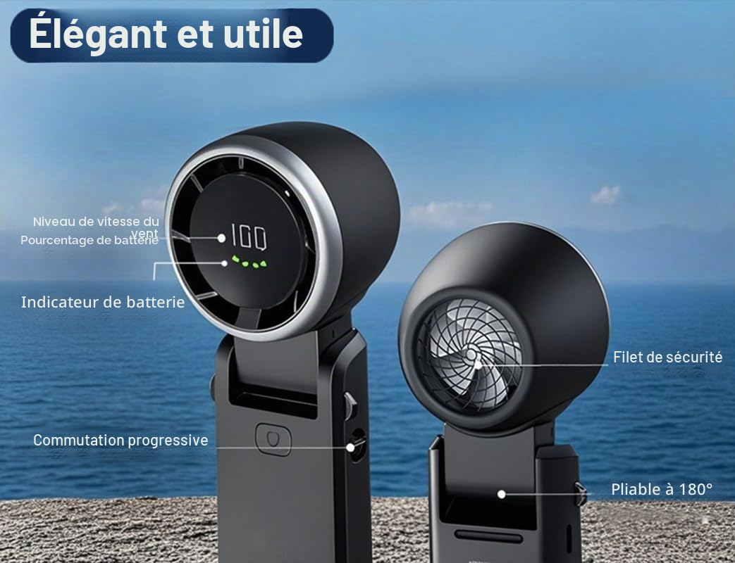 Ventilateur Turbo Portable à Main,13550 tr/min Refroidissement Instantané,Réglable en Vitesse(de 1 à 100),Recharge USB Rapide 2H,Jusqu'à 12h,Affichage Numérique,pour Extérieur,Voyage,Travail- Noir