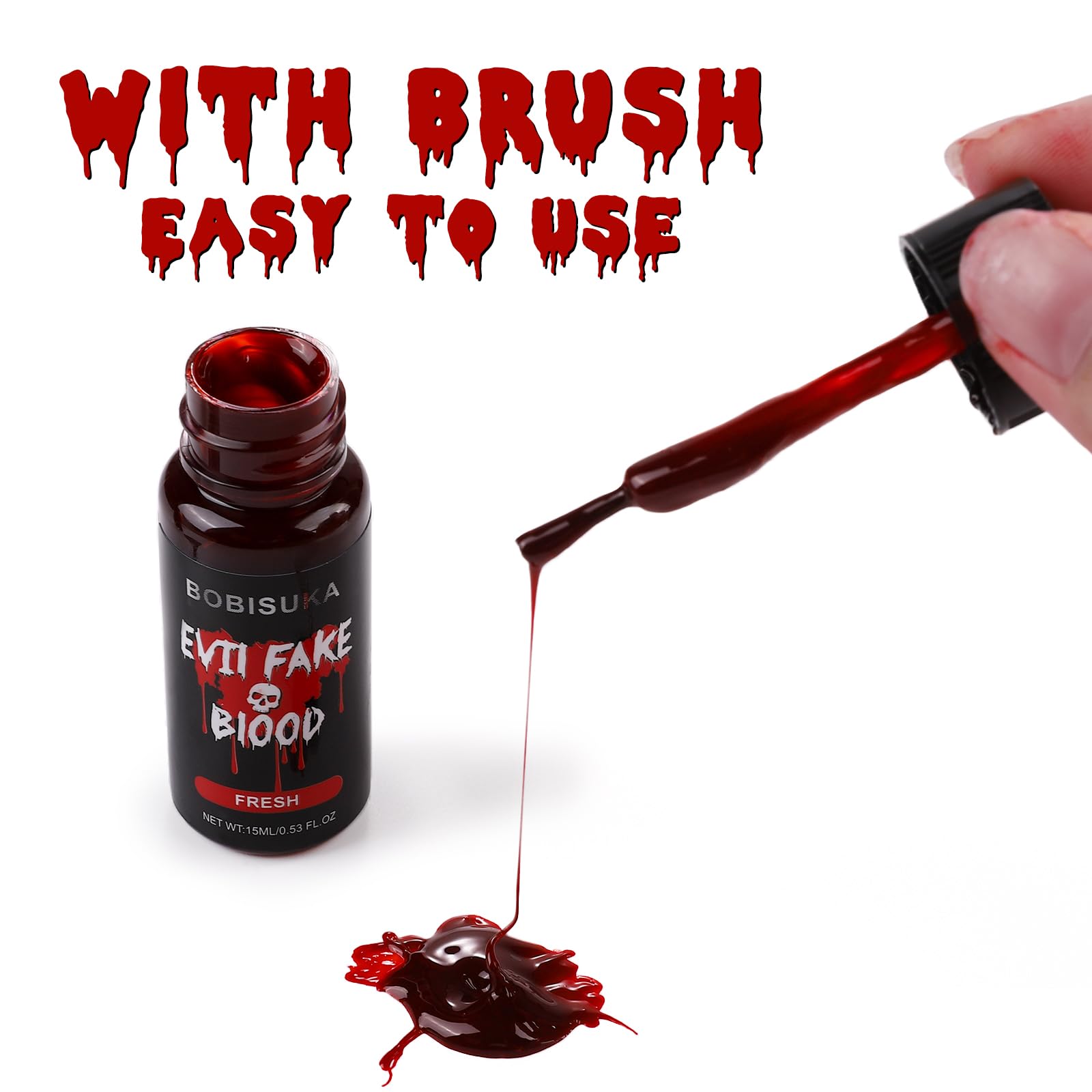 Sangre falsa de Halloween, sangre comestible de escenario de 0.53 onzas, kit de maquillaje realista de sangre de vampiro SFX, gel de sangre sintética lavable para monstruo zombi, efectos 3