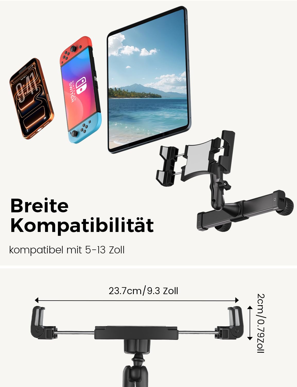 OHLPRO Tablet Halterung Auto Kopfstütze [Kugelgelagerte Arm+Metall Faltklemme] Universelle KFZ Tablethalterungen Reise Zubehör Kinder Kompatibel mit Alle 5-13 Zoll iPad Handys Switch Sumsung