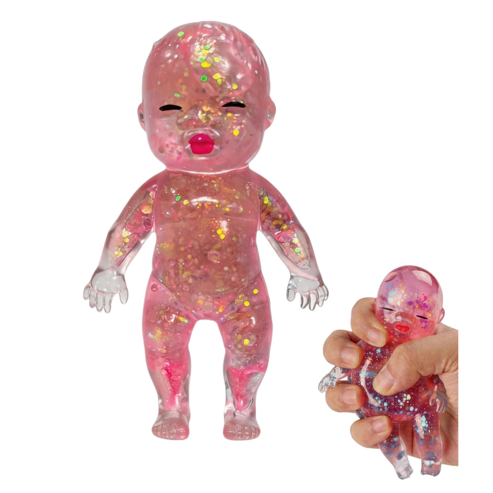 Glitter Babies Doll Squishies Stress Toy, Soft Cute Sparkly Sensory Decompression Doll Portable Slow Rising Squishy Anxiety Relief for Adults