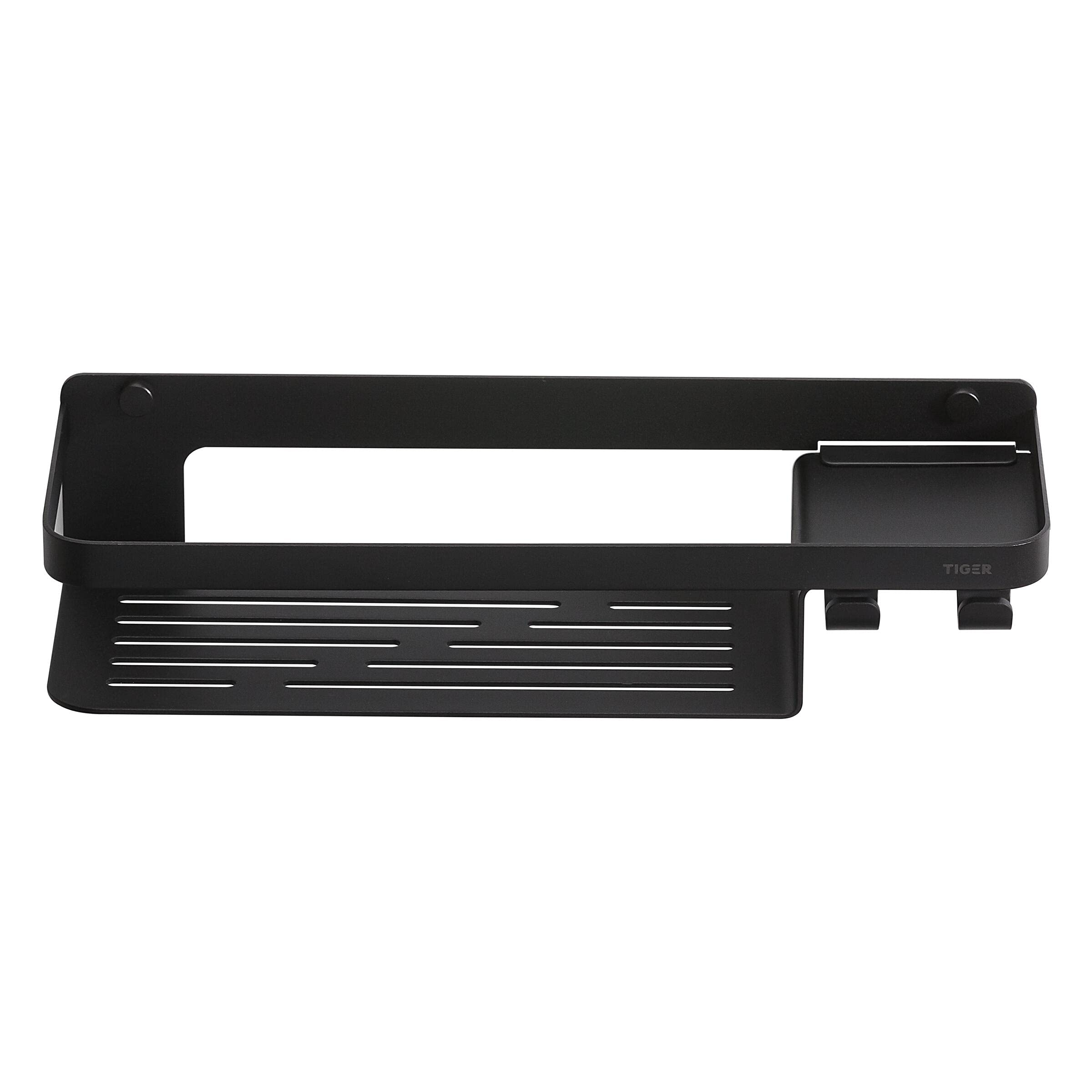 Tiger Caddy Duschkorb mit Haken, Duschablage aus Edelstahl mit integriertem Haken für Handtuch, Schwamm, Rasierer oder Duschabzieher, Farbe: Schwarz BxHxT: 32 x 7,2 x 10,6 cm