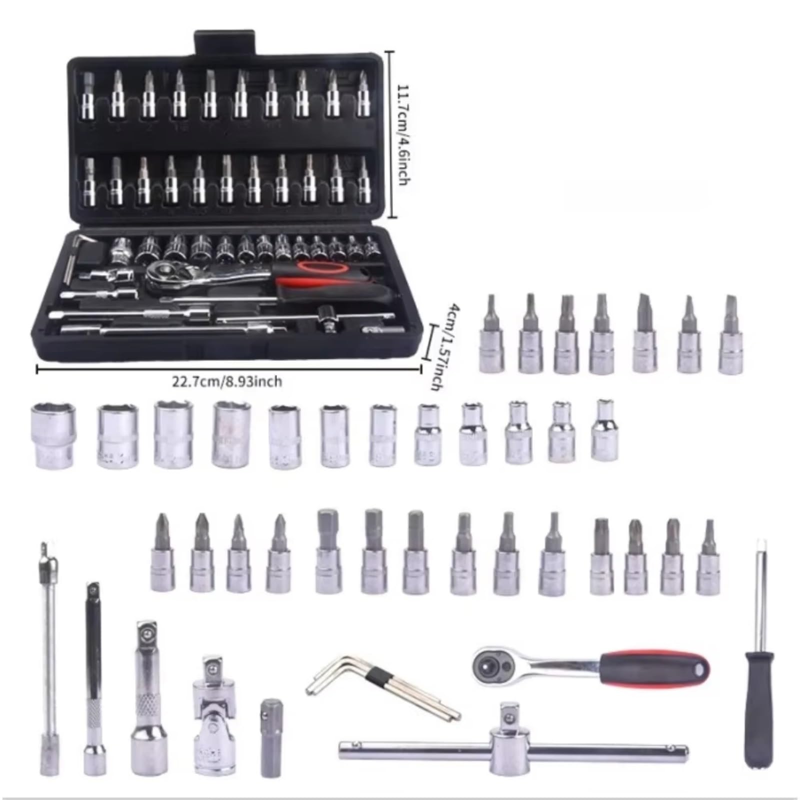 Maletín herramientas multiusos Juego Reparación Automóviles De Llaves De Tubo De 46 Piezas Juego De Trinquete Reparación Del Hogar Destornillador Herramienta Combinada