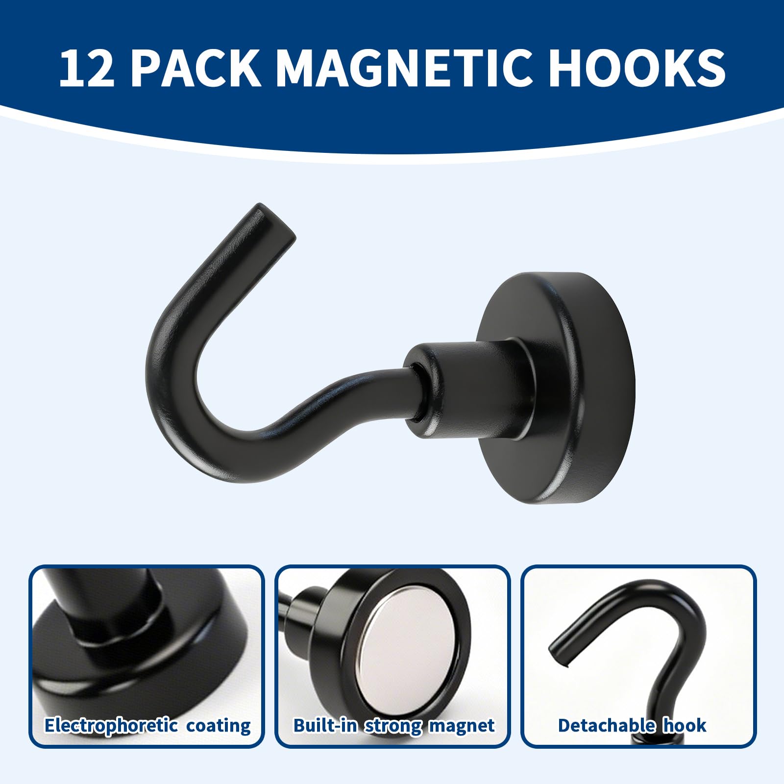 12 sztuk haczyków magnetycznych, bardzo mocne, 16 mm, magnesy neodymowe, 6 kg, do kuchni, garażu, szafki, szafki, sufitu, kolor czarny