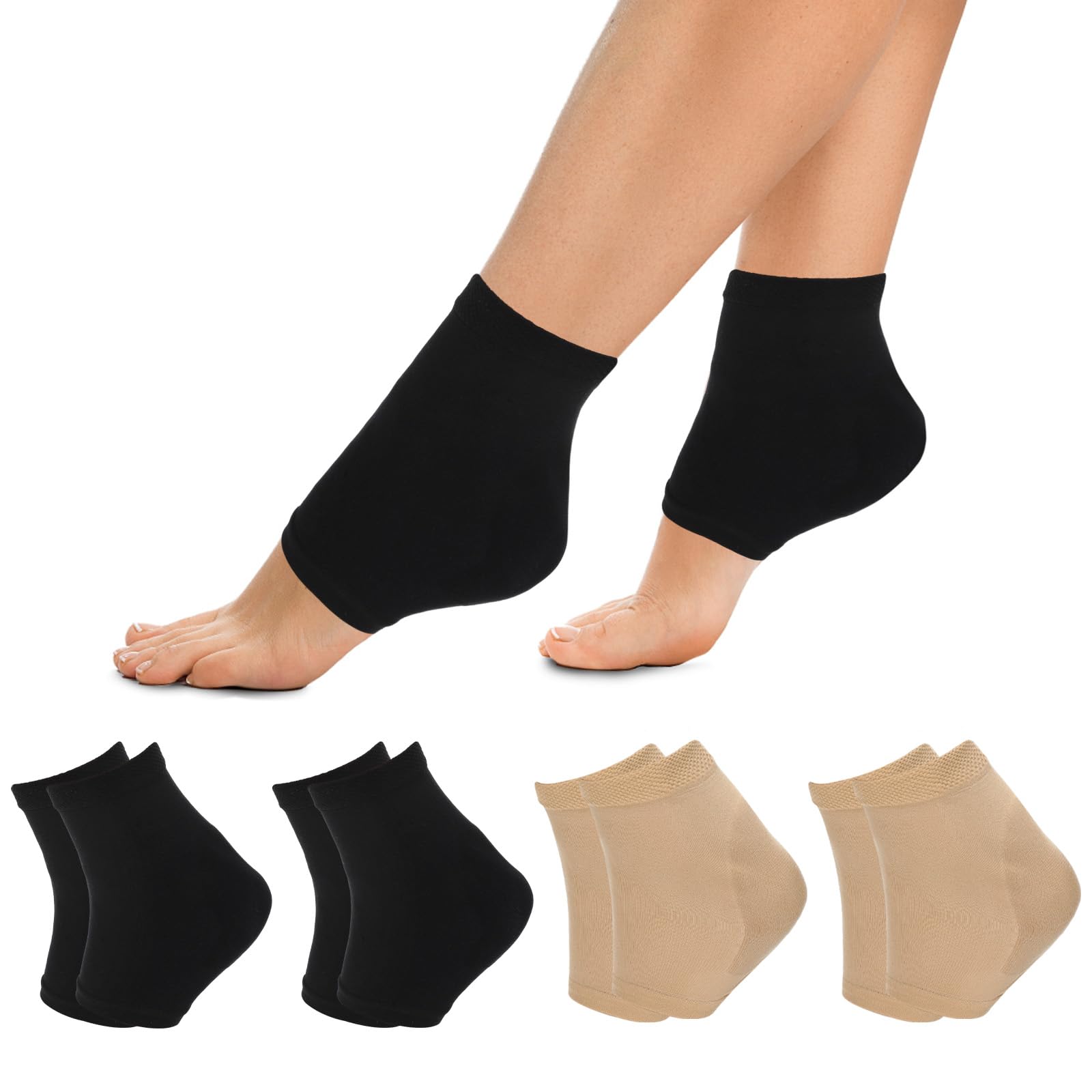 8 Pcs Moisturizing Heel Socks Vented Toeless Spa Sock Gel Heel Sports