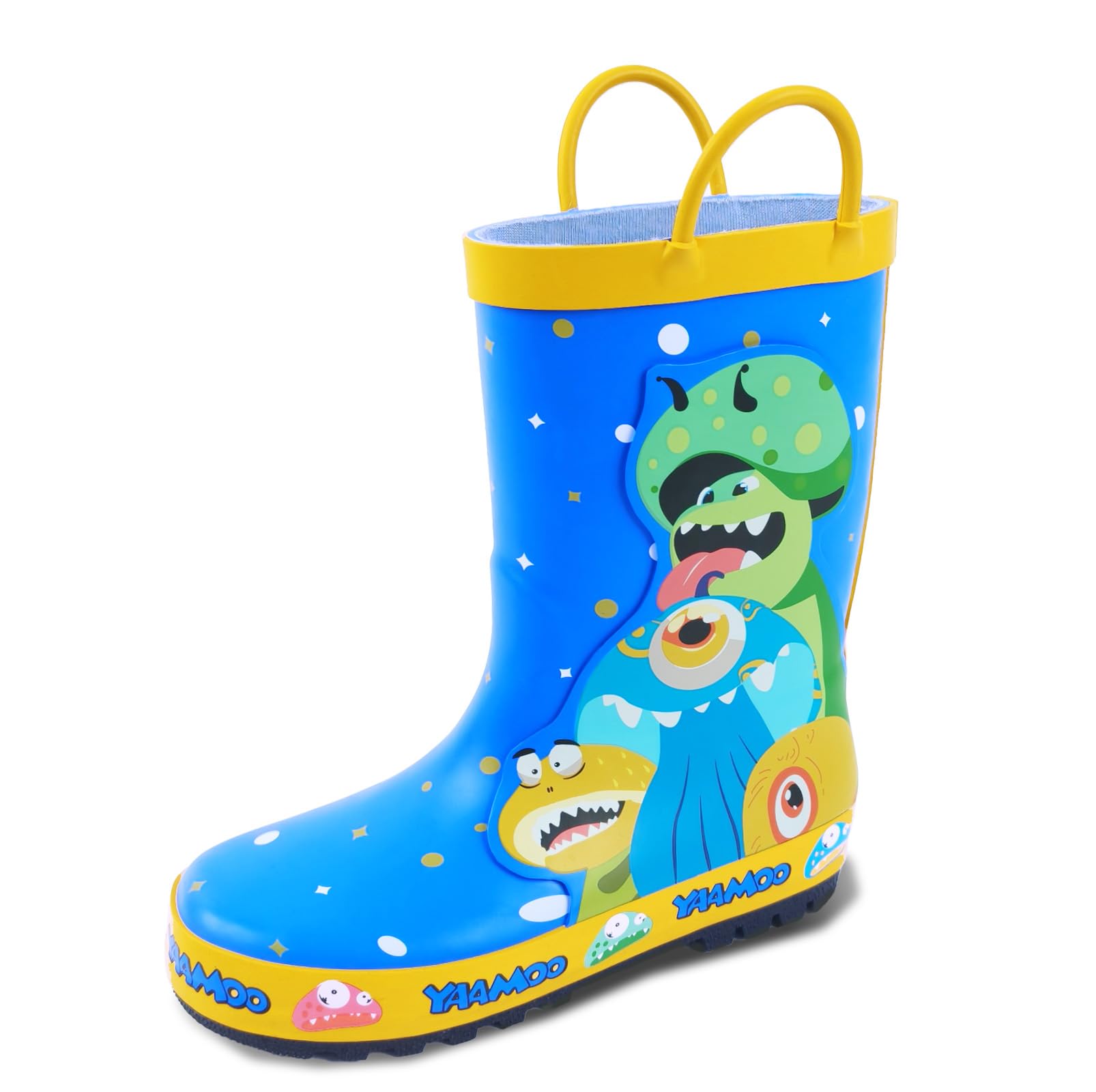 Gummistiefel Kinder mit Griffen, Gumischtifel für Jungen & Mädchen Outdoor, Wasserdichte Regenstiefel Kinder, Anti-Rutsch Sohle, Gr. 23-34