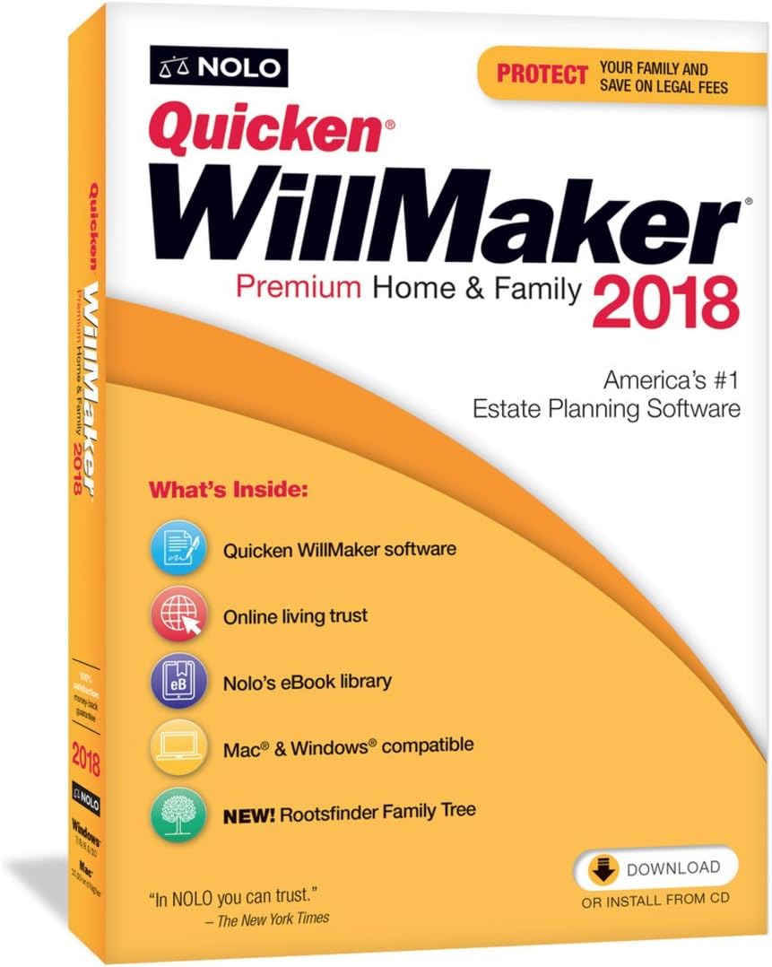 Quicken WillMaker Premium Home & Family 2018 - Windows & Mac - CD & Download - Includes Get It Together eBook