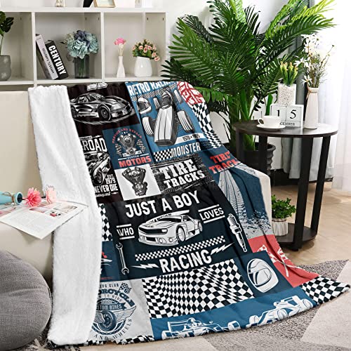 Domgoge Race Car Blanket Just a Boy Who Loves Racing for Men Cool Throw Blankets Gifts Extreme Sports Lover Warm Lightweight Flannel Fleece Couch Sofa - Image 2