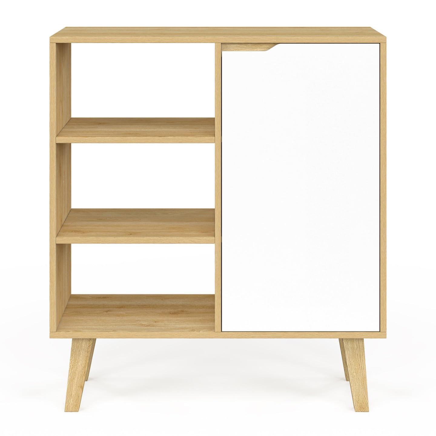 IDMarket - Aparador auxiliar de 3 estantes y armario de 70 cm FINN blanco y madera estilo haya