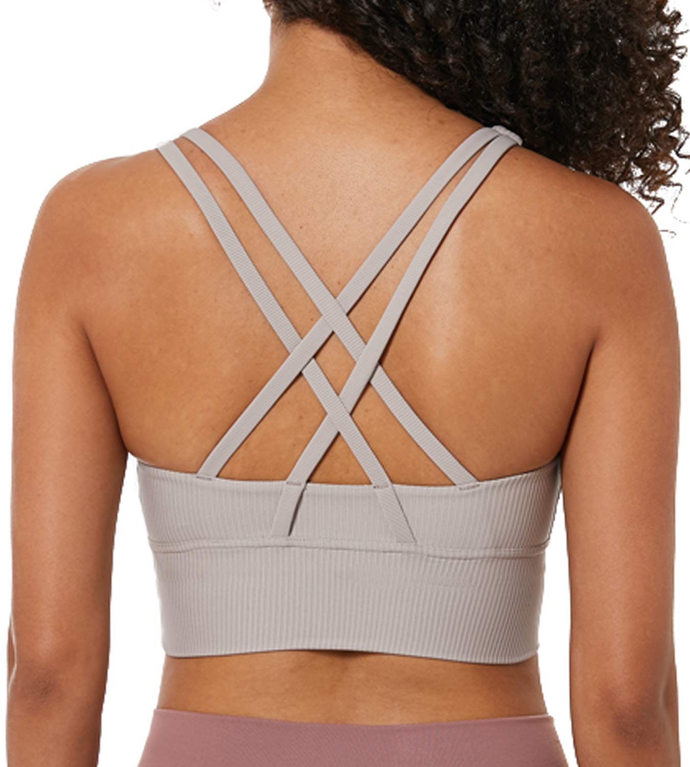 Strappy Sports Bras for Women Longline Padded Medium Support Yoga Training Bra Top
