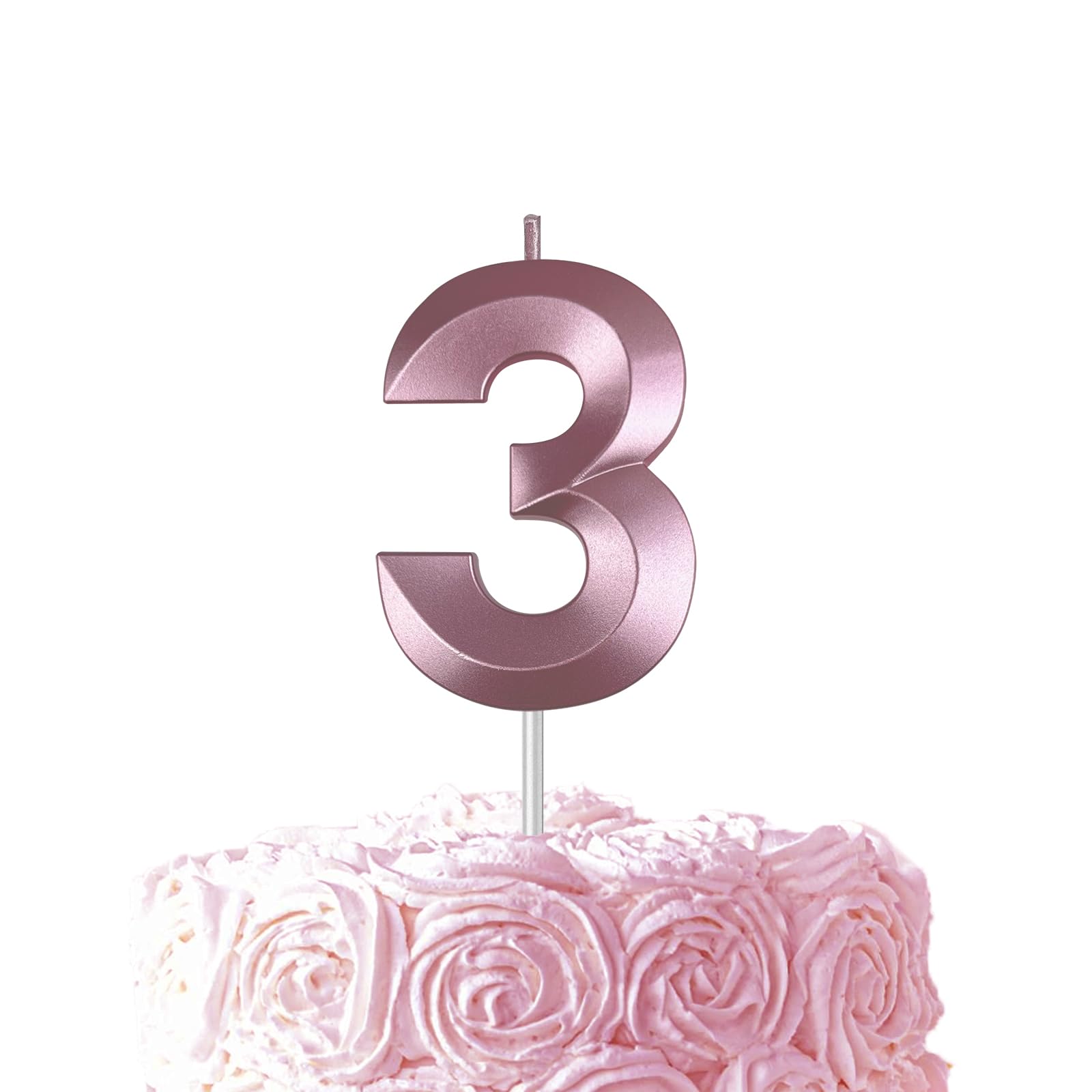 Pink Birthday Number 3 Candles for Wedding Party Cake Decorations