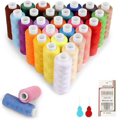 Miniatura 1 de Queta Kit de hilo de coser de poliéster de 30 colores, carretes de hilo para mano y máquina, caja de hilo de coser con 2 enhebradores de agujas en