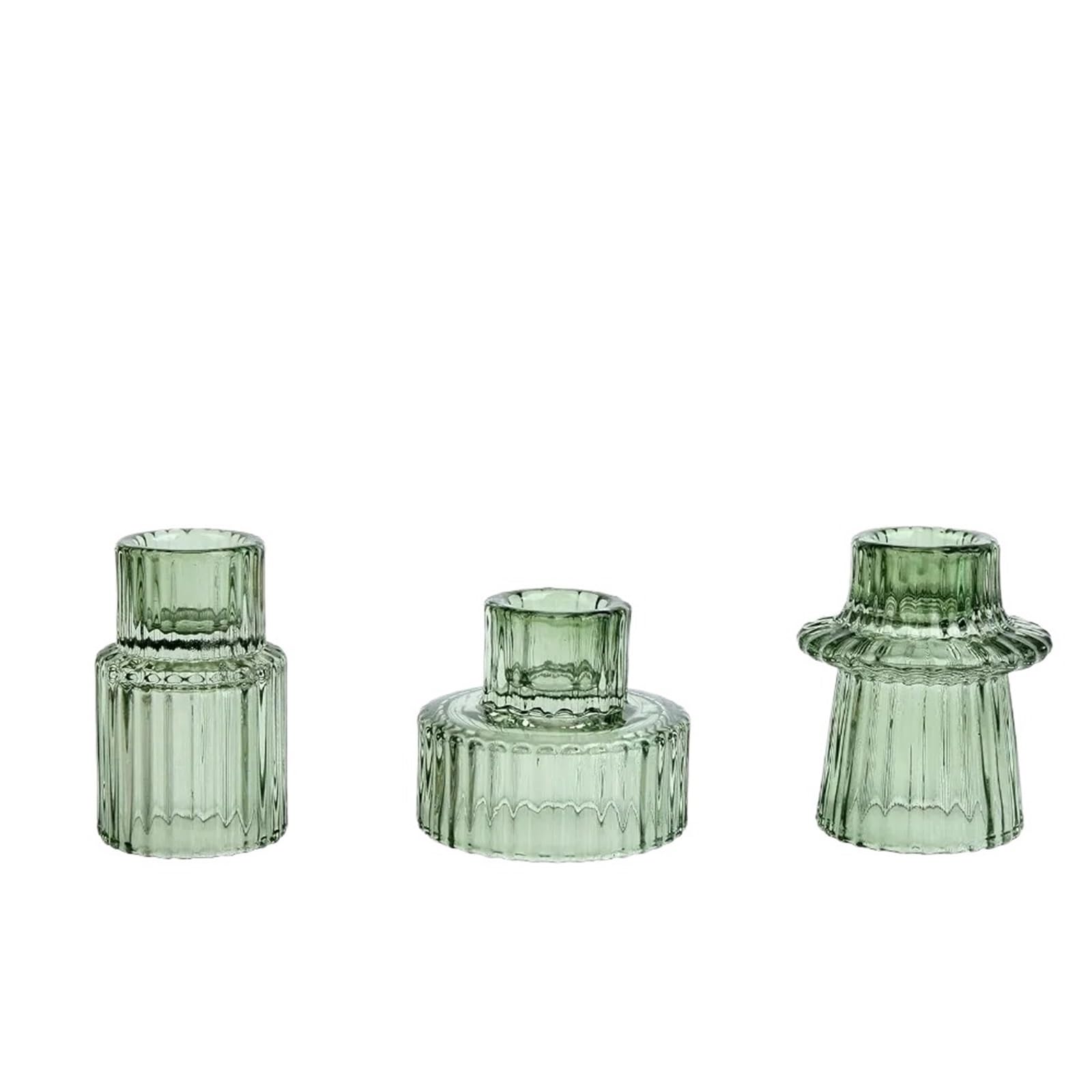 Portavelas Candelabro de Cristal cónico Corto y pequeño for Centro de Mesa, decoración de Bodas y cenas.(3Pcs Green)