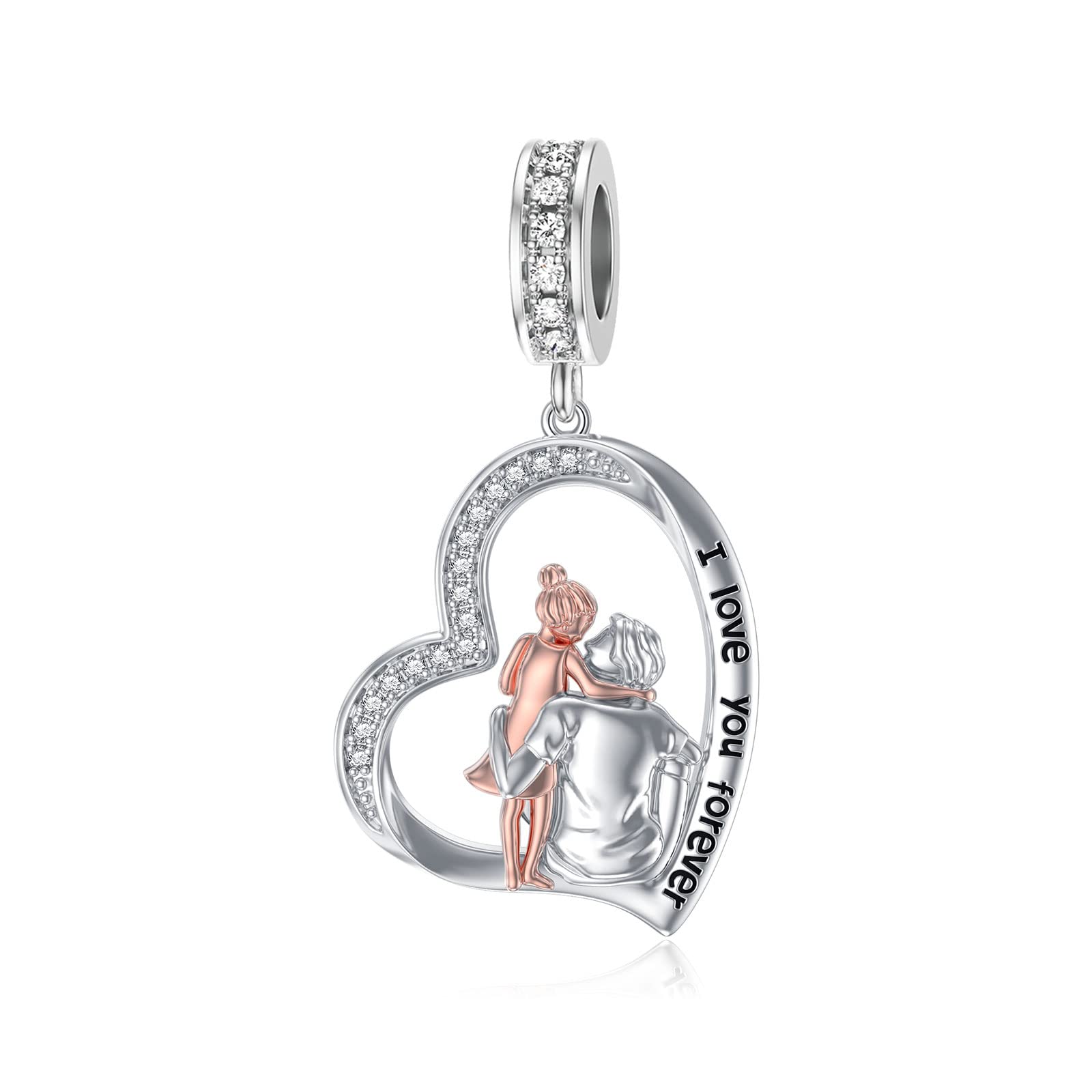 PROESS Father Mother Daughter Charm fit Charms Bracelet Sterling Silver Charms for Bracelets Birthday Valentines Day Gifts for Daughter Mother Lover