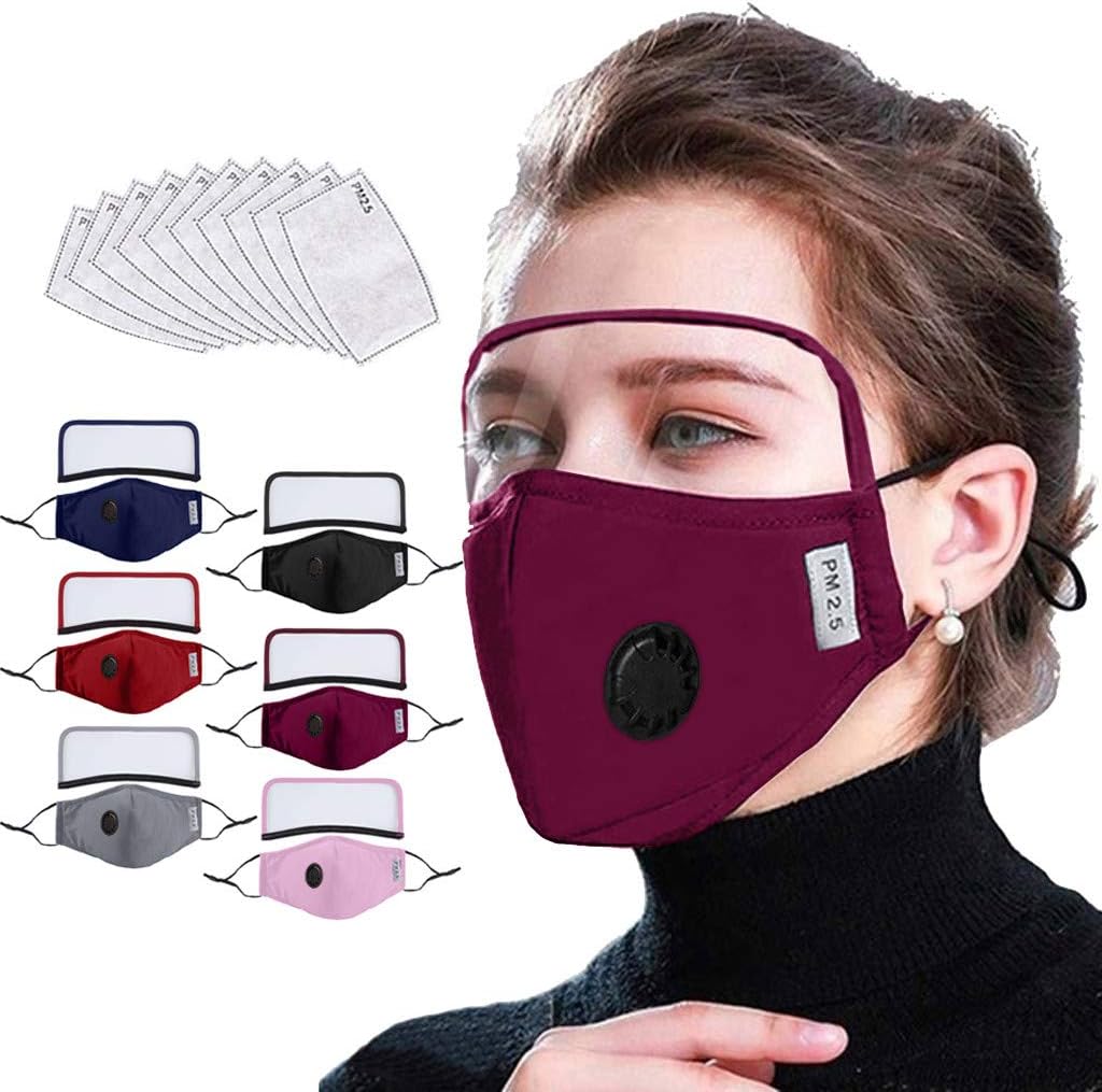6 Pc Face Coverings with Detachable Eye Protection for Adults, with 12 Replacement Filters (As Pictures Shown, O)