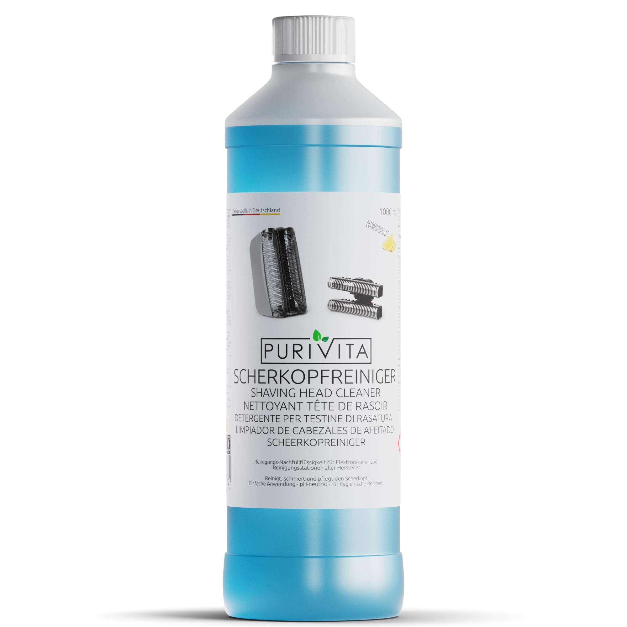 PURIVITA Shaving Head Cleaner [1000ML] – Shaver Cleaning Fluid – Compatible with Braun Clean & Renew & Philips Series Cleaning Cartridges – Cleaner [Amazon-developed Certification] Compact by Design