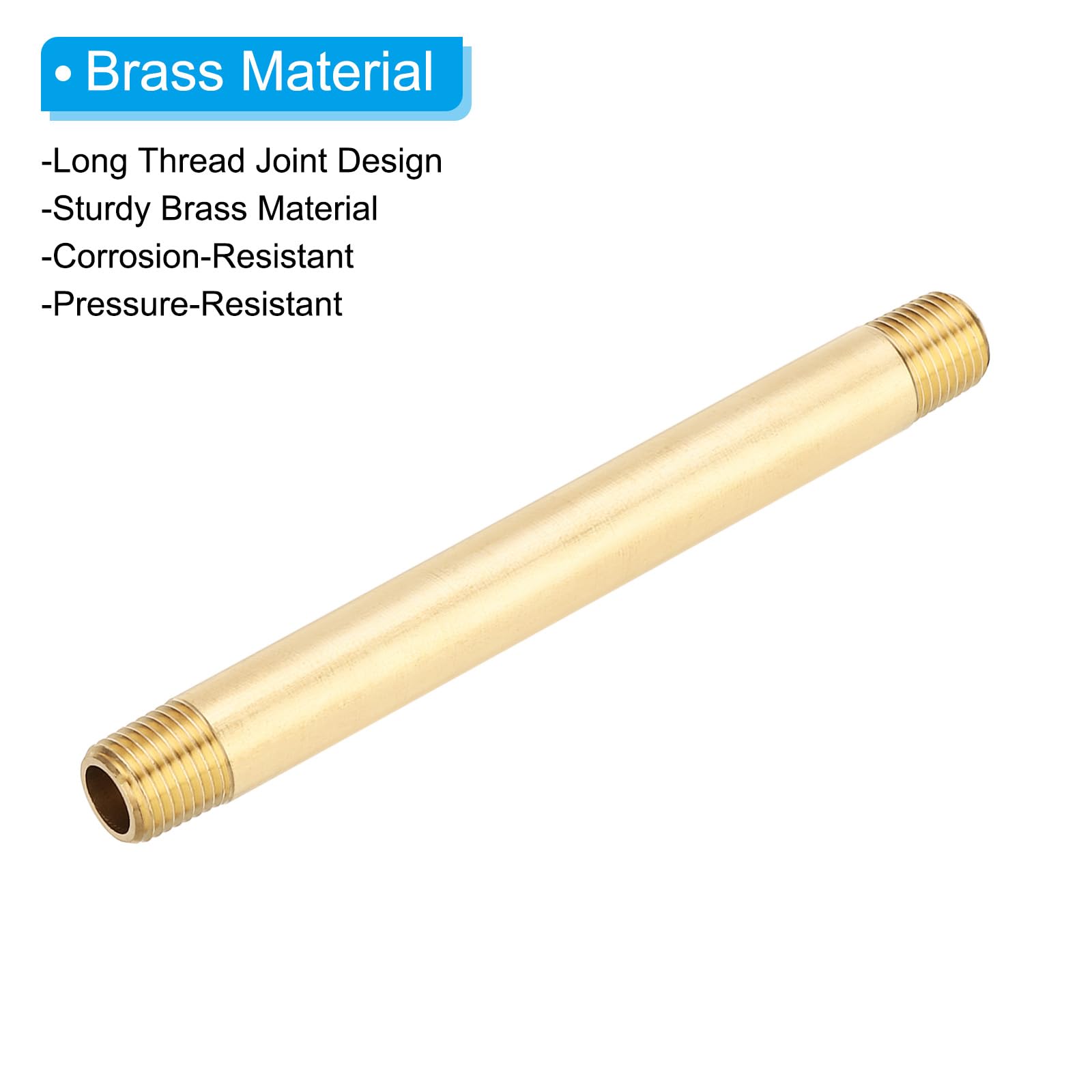 PATIKIL Raccordo Maschio In Ottone 1/4" x 1/4" NPT Con Nipplungo, 10Pezzi Tubo Dritto 127mm (5Pollici) Per Collegamenti Carburante, Aria, Acqua, Olio, Gas, 1200PSI