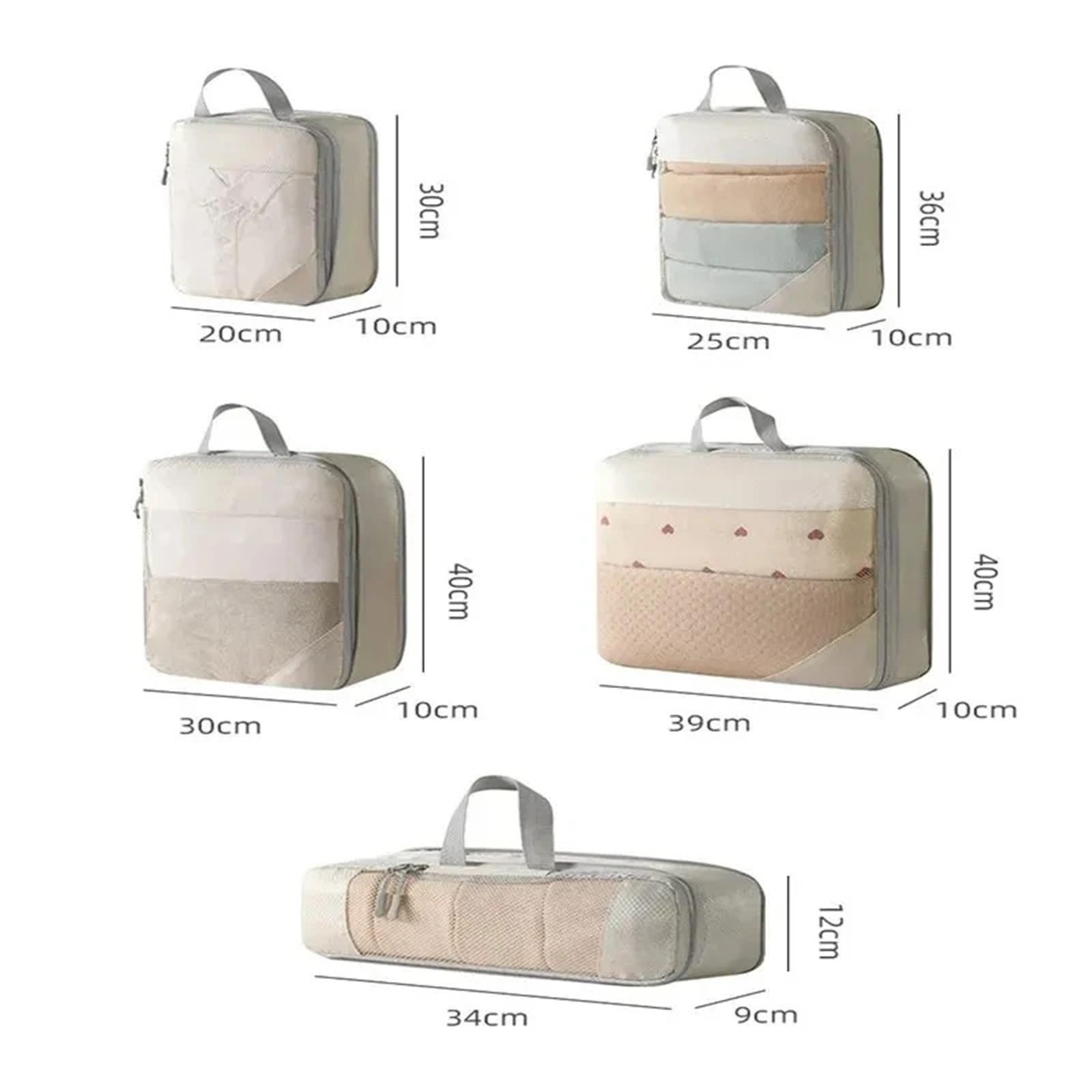 Set di organizer da viaggio, borsa portaoggetti grande capacità, a rete comprimibile, cubi for l'imballaggio biancheria intima e bagagli Organizer per valigie(5pcs-Gray)