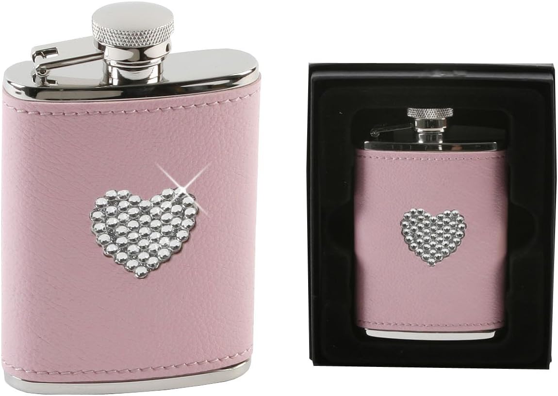 The Emporium Hip Flasks Collectable Ladies Girls Pink Diamonte Heart Hip Flask