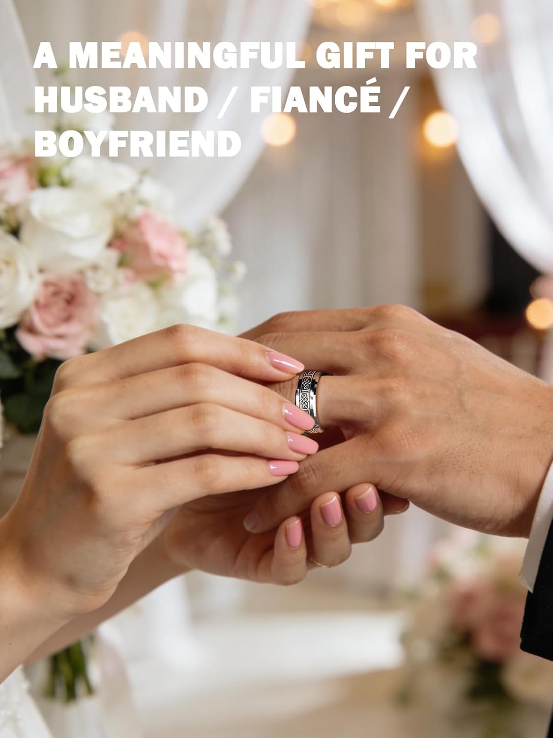 NUNCAD 8mm Tungsten Rings for Men, Inlay 925 Sterling Silver Celtic Knot Ring Mens Wedding Band Jewelry Gift Comfort Fit Size 8-12 - Image 3