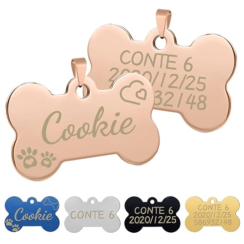 Uiopa 2 Piezas Chapa Perro Grabada, Hueso Placas para Perros Personalizadas de Acero Inoxidable