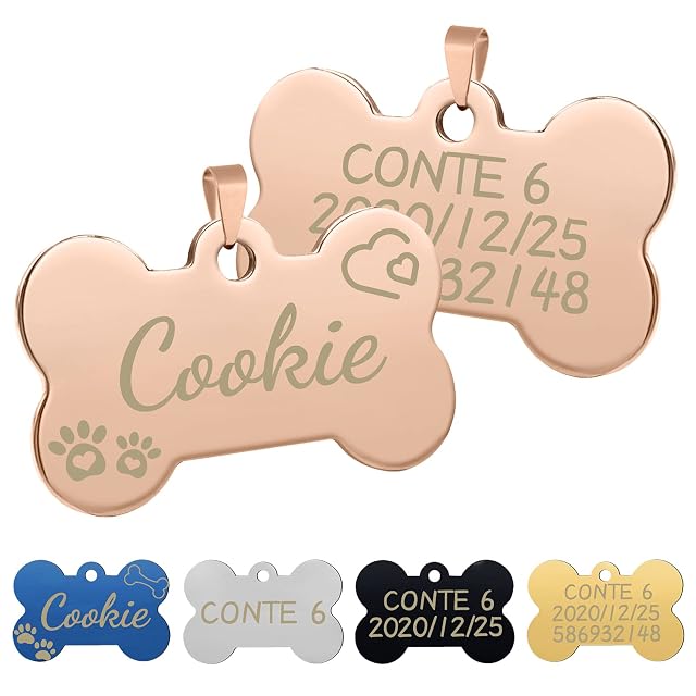 Uiopa 2 Piezas Chapa Perro Grabada, Hueso Placas para Perros Personalizadas de Acero Inoxidable