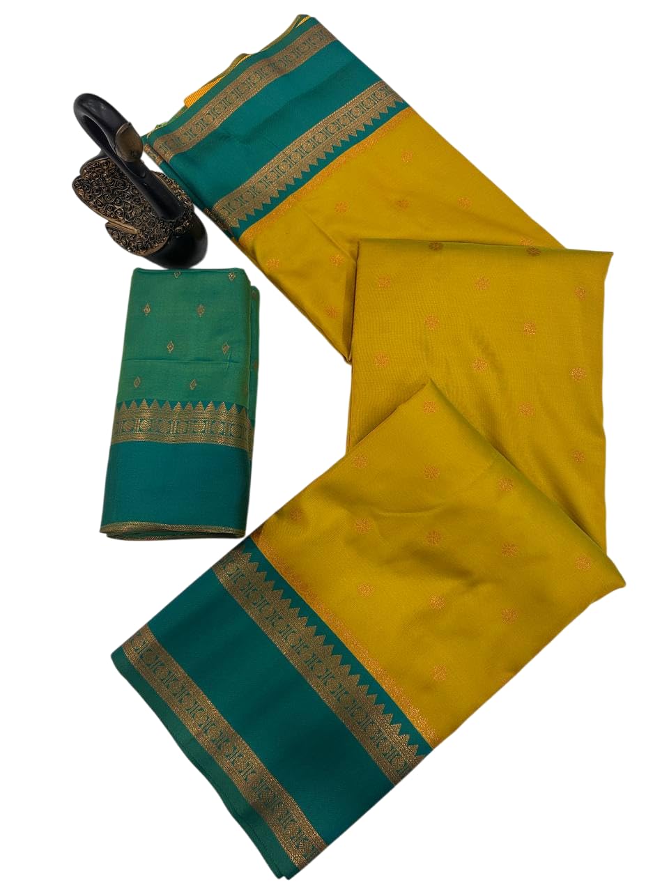 Women's Banarasi Paithani Silk Saree Butties And Zari Weaving Contrast Border Rich Pallu With Blouse Piece-picture-40