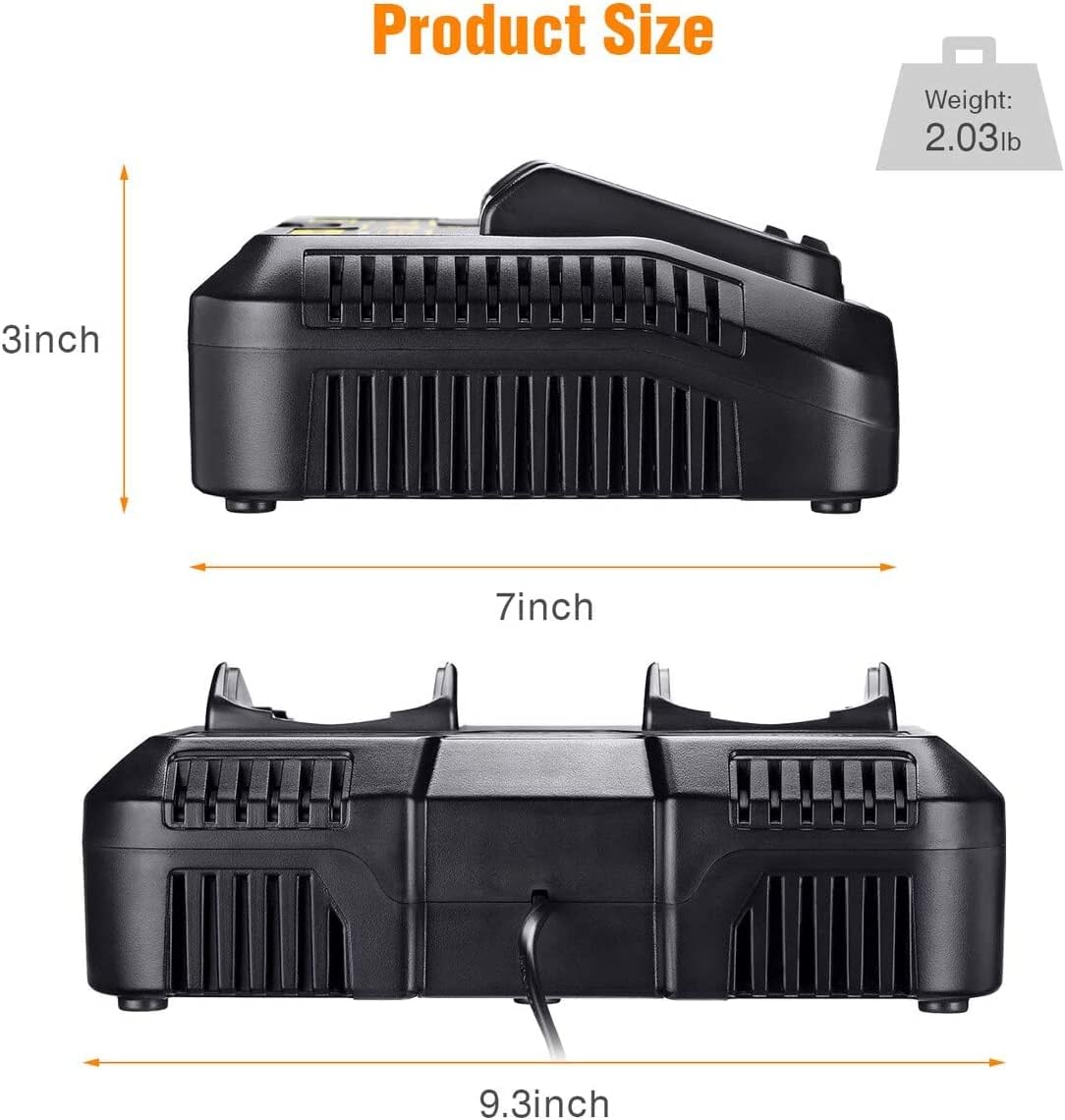 DCB102BP 2-Ports Battery Charger Replace for 12V/20V MAX Jobsite Charging Station DCB102 DCB101 DCB105 DCB112 DCB107 Lithium Battery DCB200 DCB203 DCB204 DCB606 Power Tools