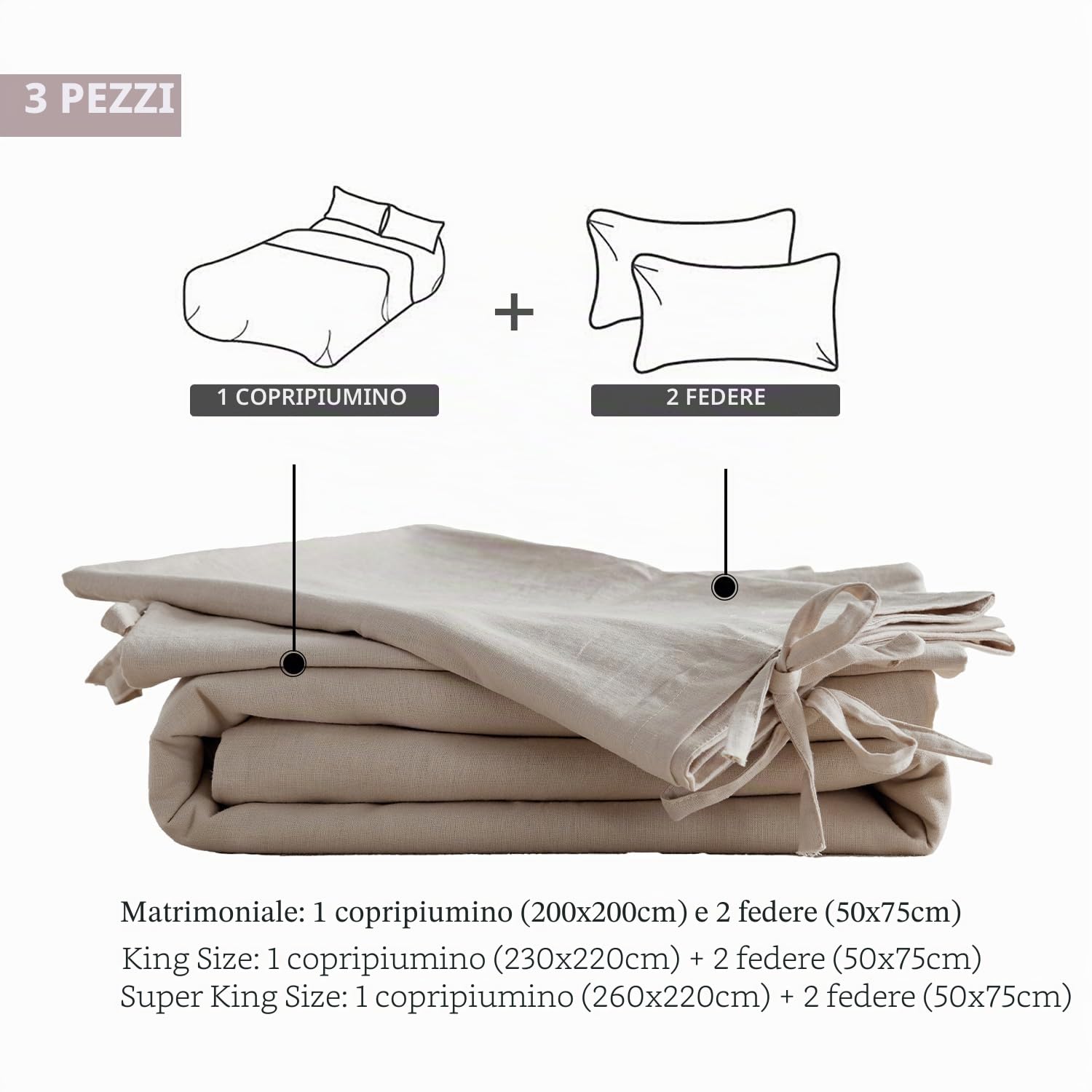 Simple&Opulence Set di Coperta per Matrimonio, Coperta di Lusso in Lino e Cotone, Eleganza con Bordo, Qualità da Hotel di Lusso, Perfetto per Ragazze o Persone Romantiche (Beige, 230x220 cm)