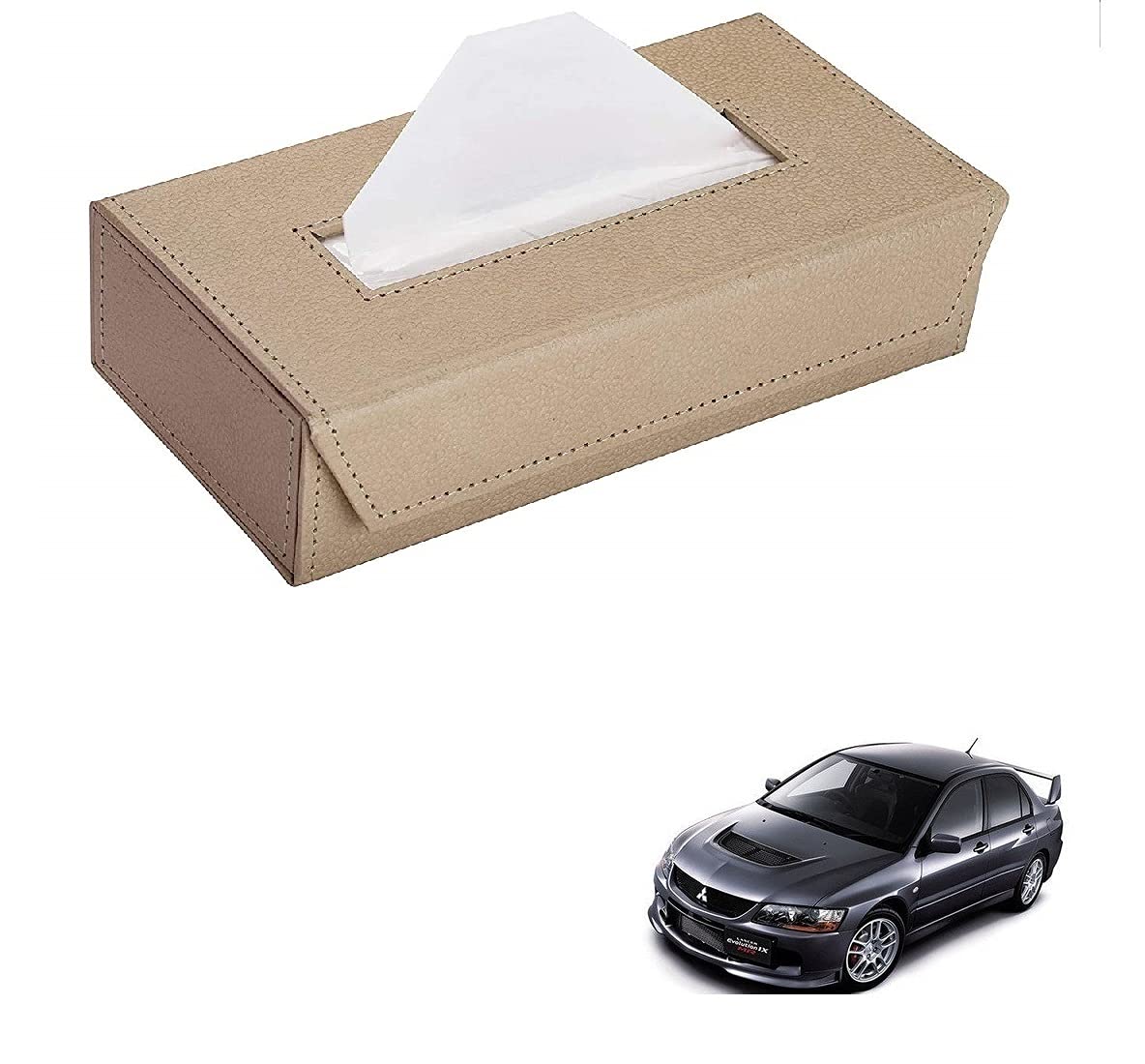 Kozdiko Car Tissue Box Paper Tissue Holder Beige with 200 Sheets(100 Pulls) for Mitsubishi Lancer