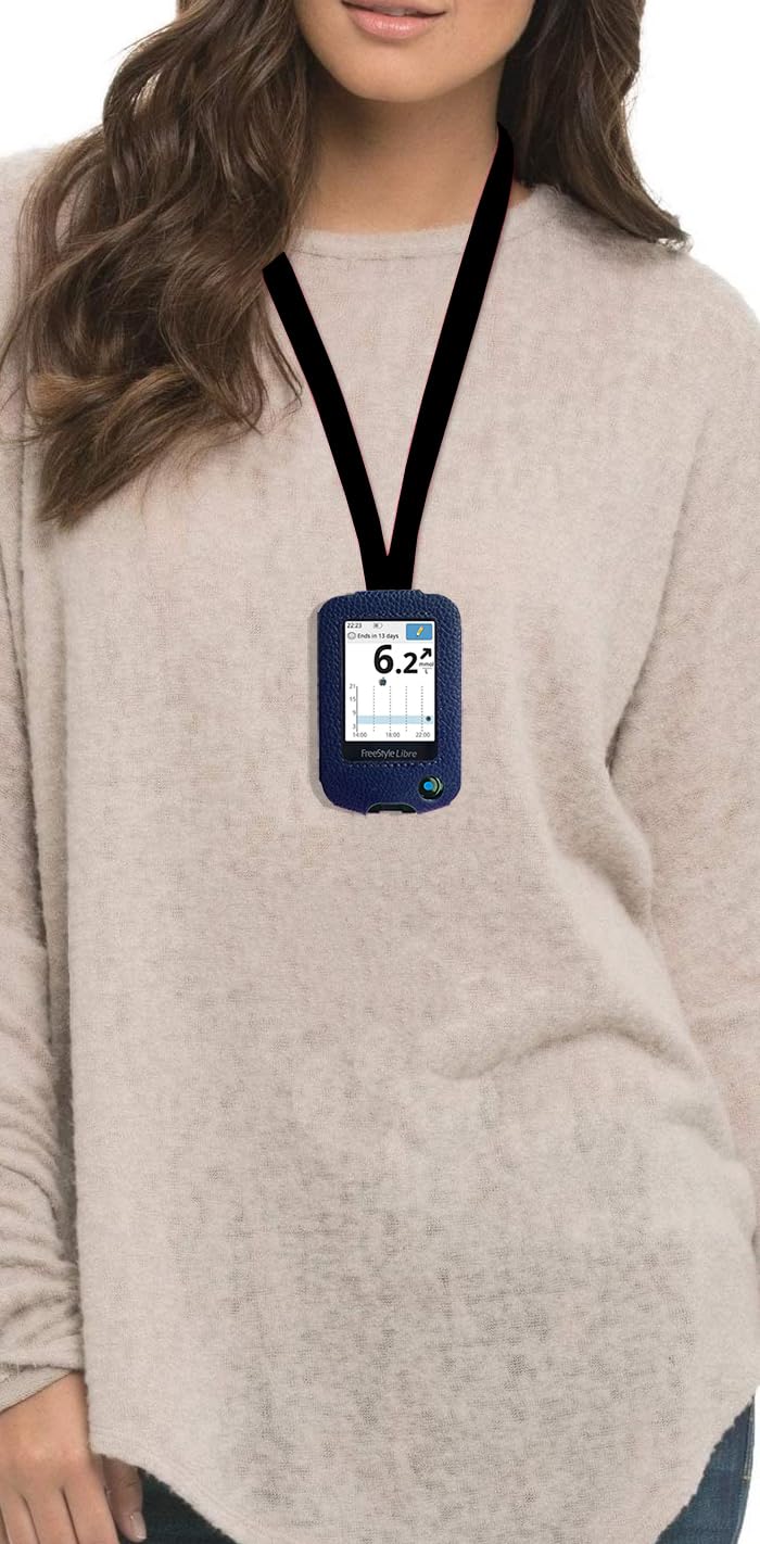 Étui en cuir ajusté avec film de protection d'écran pour Freestyle Libre 3, Freestyle Libre 2 Bleu