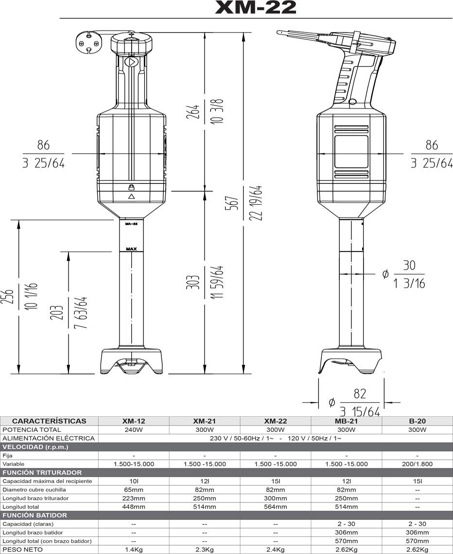 Sammic Triturador XM-22 Negro Corte Cruzado Manual para Uso Continuo en Papel