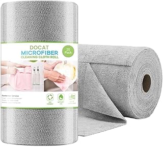 DOCAT Microfiber Cleaning Cloth Roll 25x25 cm, Reusable and Washable Tear-Away Kitchen Towel Roll, Very Soft Cleaning Cloths for Home, Kitchen, Office, Electronics, Car Cleaning (Grey, 20 Pack)