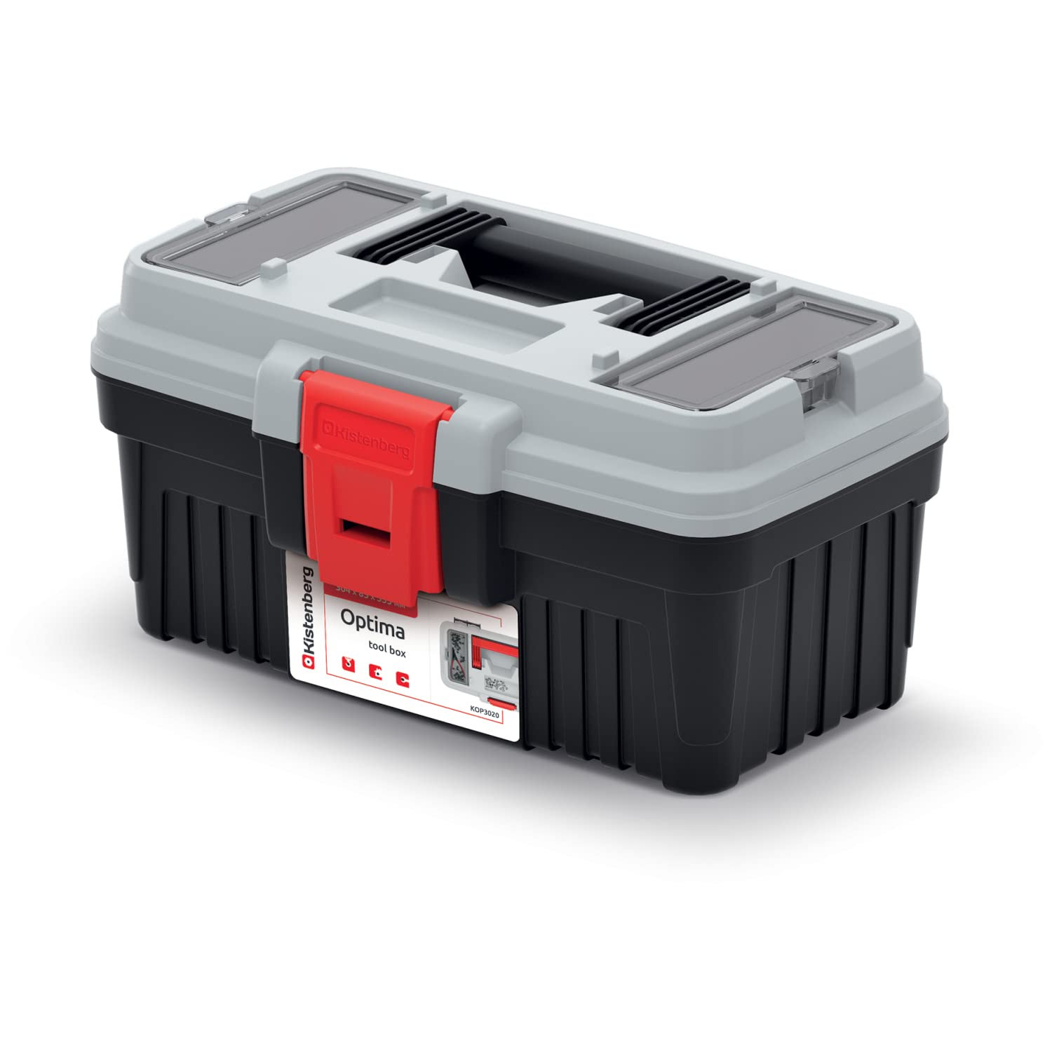 Werkzeugkoffer Werkzeugbox Werkzeugkasten mit Werkzeugtrage Ergonomischer Griff Robuster Deckel ABS Klemmverschlüsse 296 x 178 x 153 mm Grau