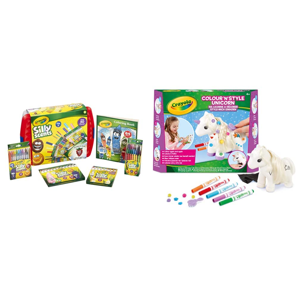 CRAYOLASilly Scents Scented Colouring Tools Tub Bundle with over 50 pieces & 93020 "Colour n Style Unicorn Craft Kit