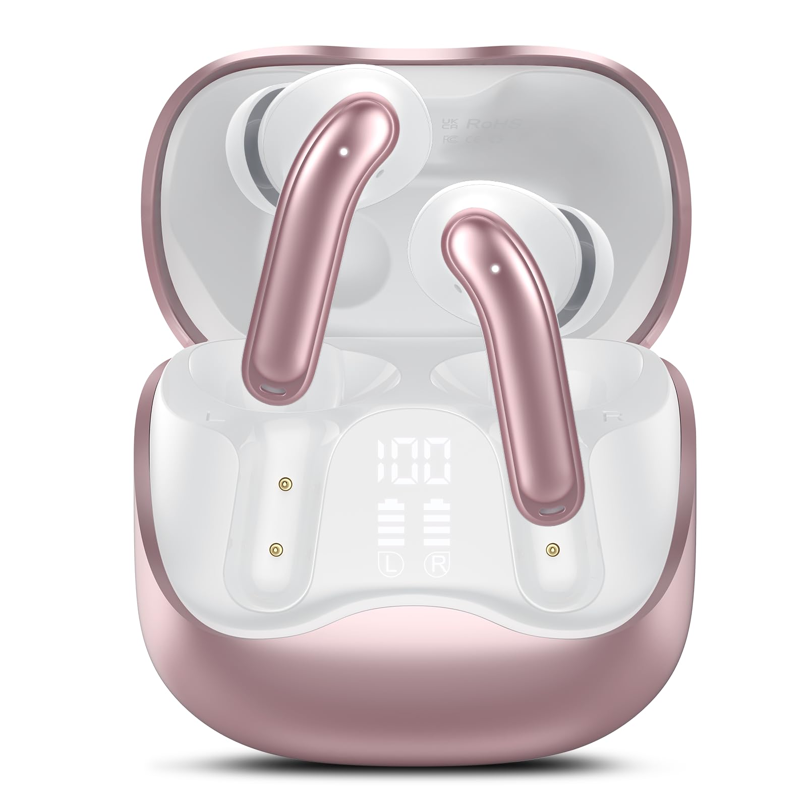 DUCOCUB Écouteurs sans Fil à Reducteur de Bruit Hybride, Ecouteur Reducteur Bluetooth 5.4 avec App, Oreillette Bluetooth Hi-Res Son Stéréo, 6 Mic Appels Clairs, 49H Autonomie, Charge sans Fil (Rose)