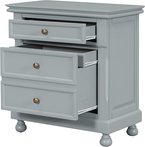 Miniatura 5 de Mesita de noche de almacenamiento de madera con 3 cajones, mesa auxiliar con bandeja extraíble, cómoda pequeña de madera moderna para pasillo sala