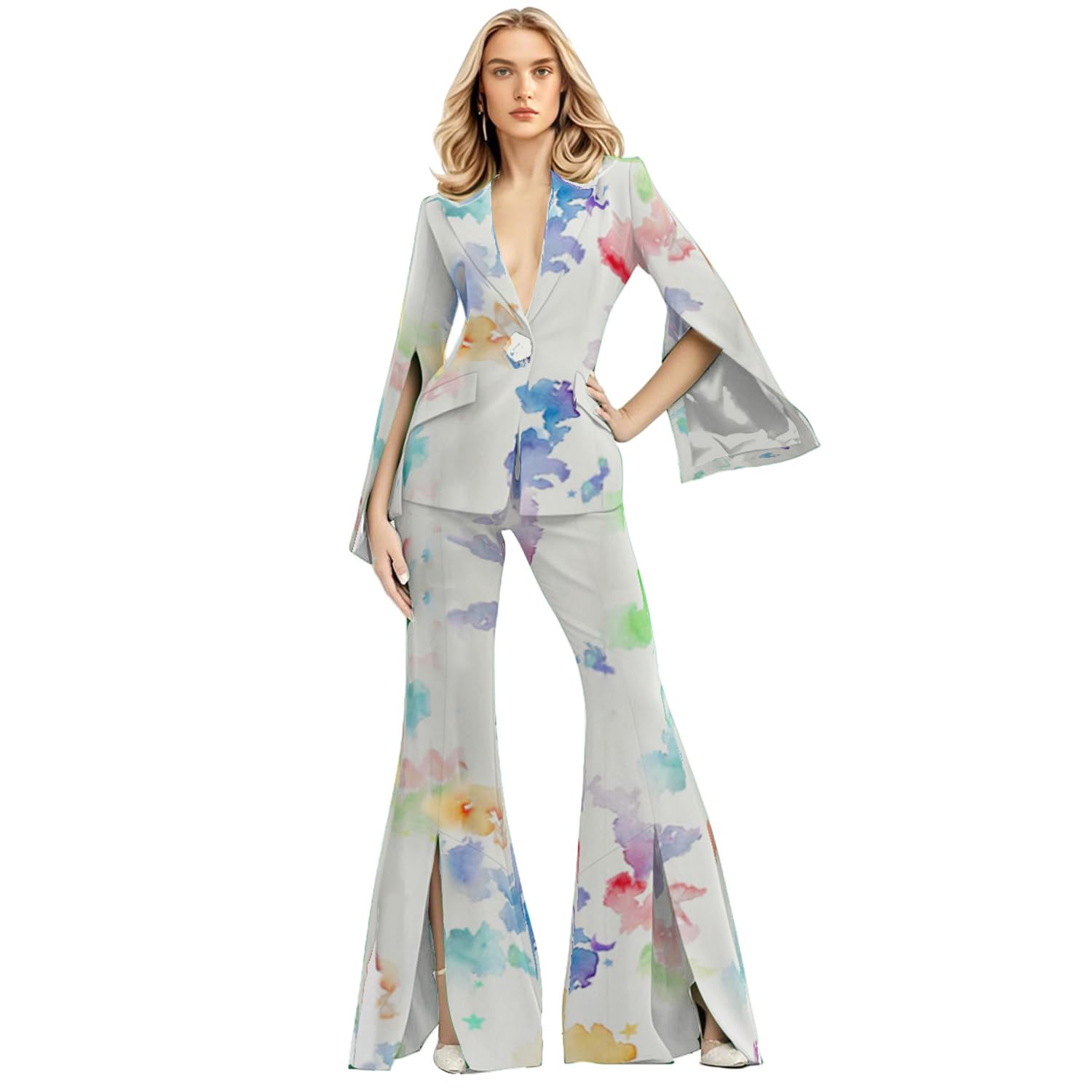 Womens 2 Piece Suits Sets Dressy Business Casual One Button Outfits Ladys Blazer Pantsuits Set Work Office