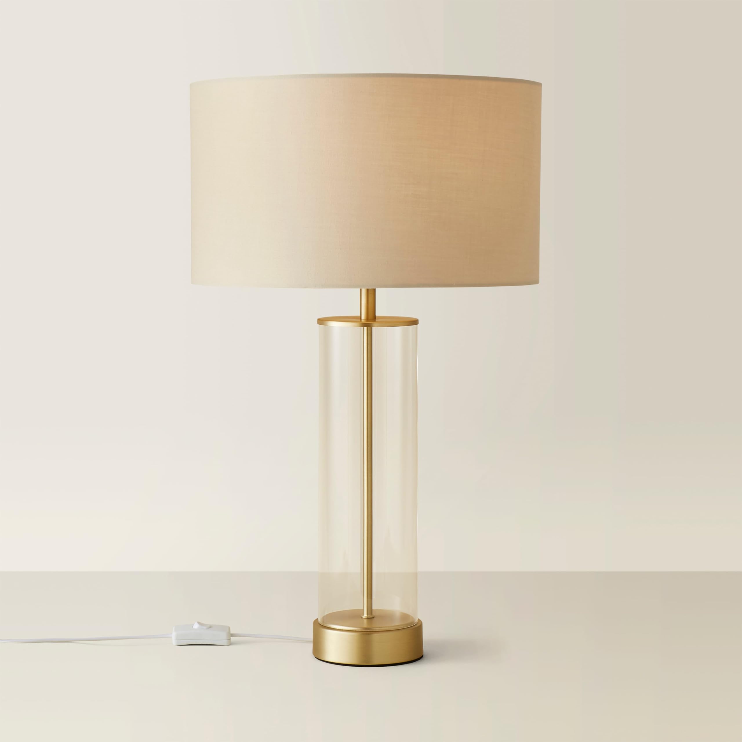 Valuelights Unisex Natural Balan Glass & Matt Gold Table Lamp W/ Fabric Drum Lamp Shade In