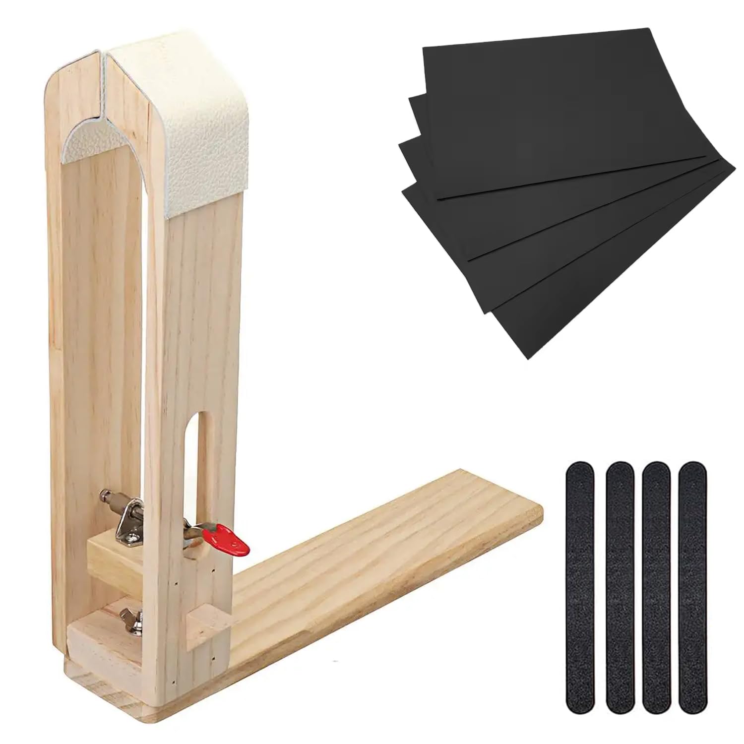 Herramientas de trabajo de cuero para coser pony, mesa de escritorio, abrazadera de caballo de caballo, kit de costura de cuero con 4 tiras de arena y 4 papeles de arena para manualidades de costura a