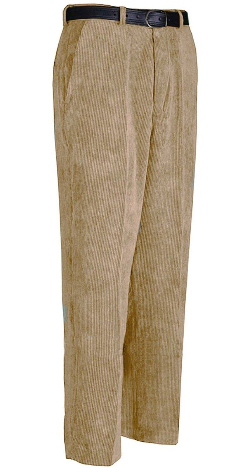 Adults Smart Corduroy Trousers Cords Cotton Office Pants Mens Straight Bottoms Formal Trousers (Camel Waist 46"/ Inside Leg 31")