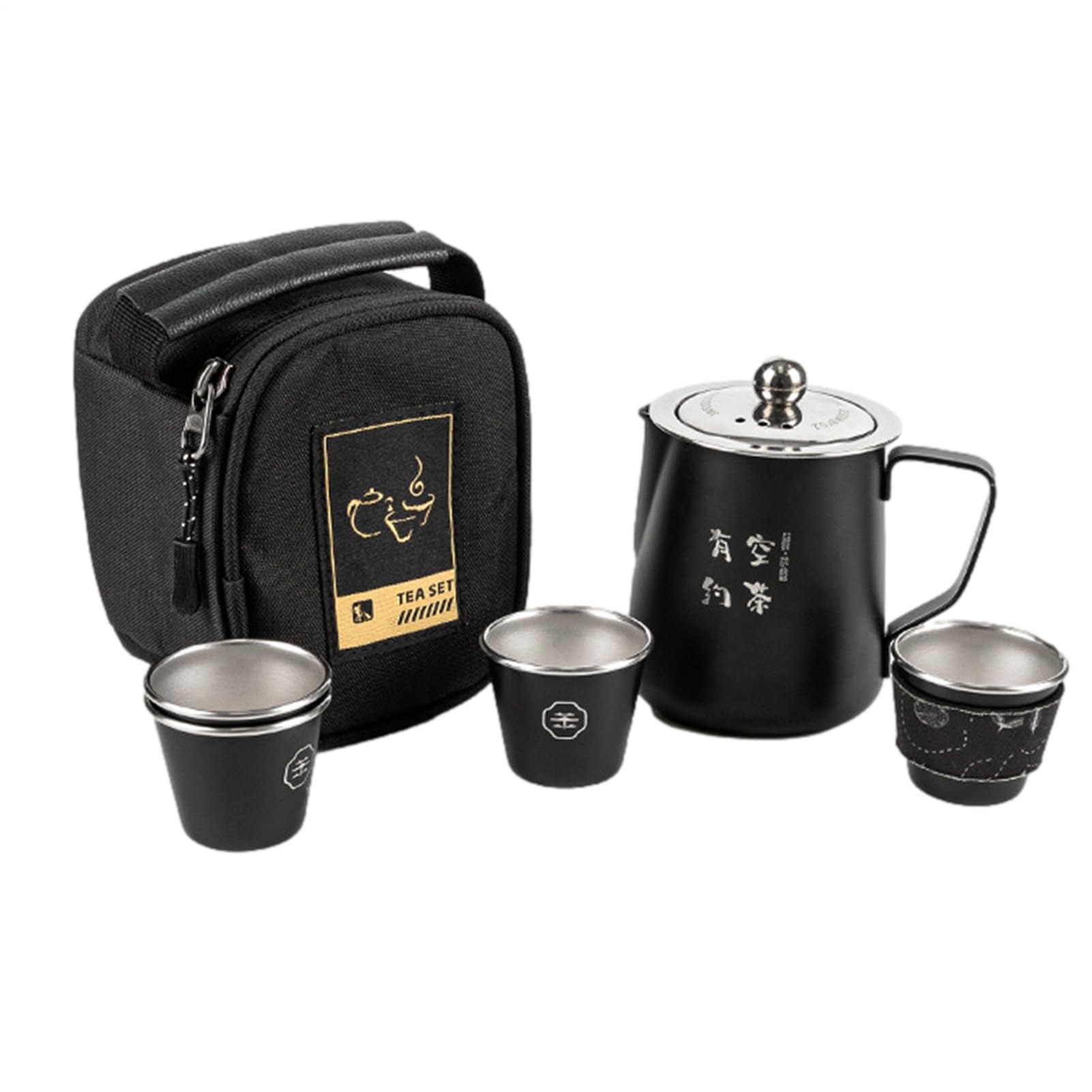 Juego de té de viaje y accesorios de camping portátiles con tazas de acero 304