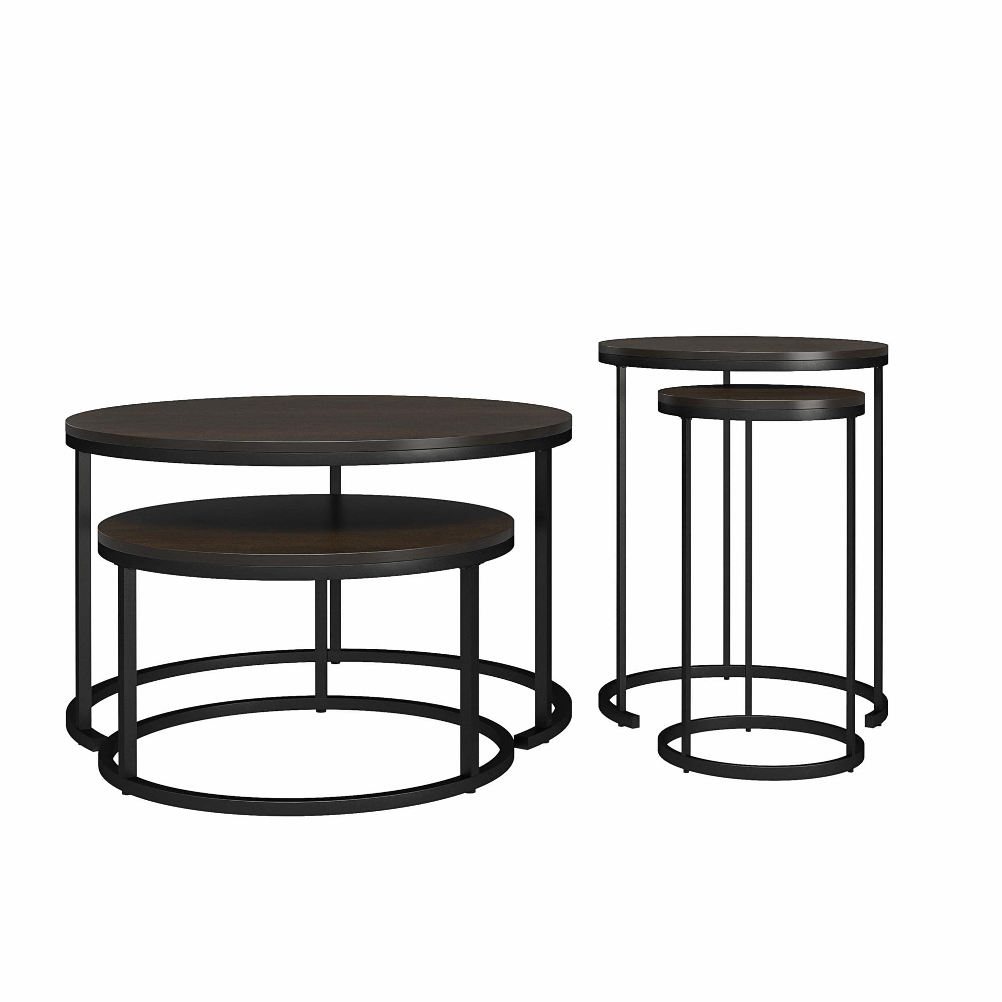 Ameriwood Home Camdale 4-Piece Nesting Coffee and End Table Bundle, Espresso