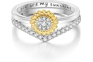 Sterling Silver Sunflower Stackable CZ Love Rings for Women