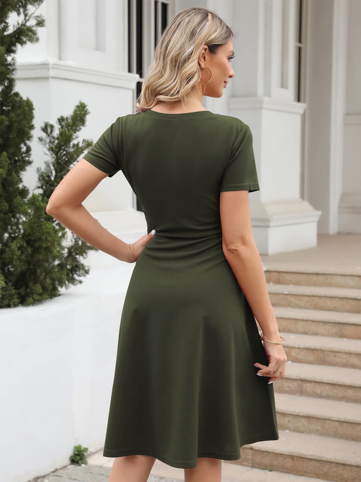 Damen Elegant Vintage Sommer Casual Blumendruck Arbeit Party Swing A-Linie Kleid mit Taschen H162